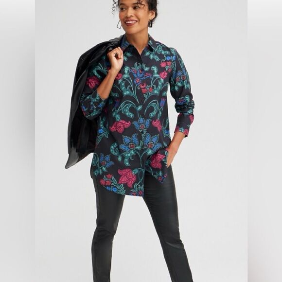 Chico’s SZ 0.5 No iron stretch button up long sleeve tunic - Picture 1 of 10